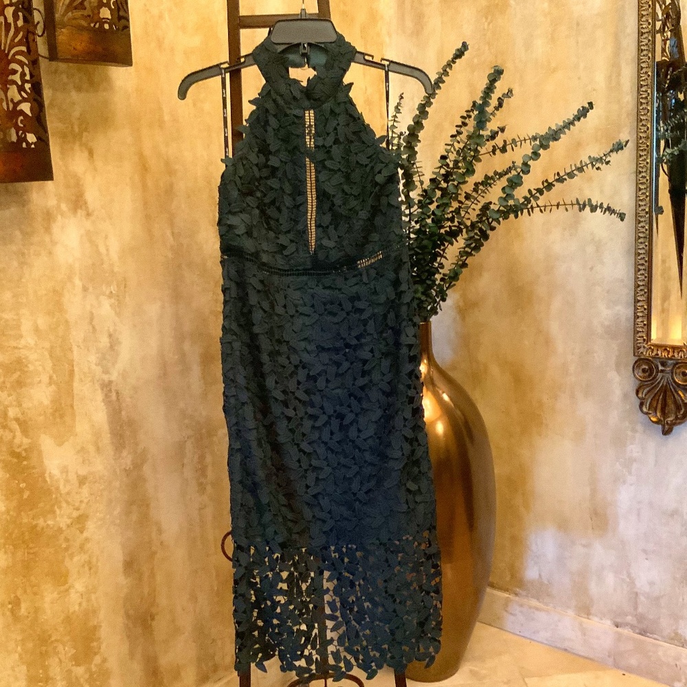Bardot Forest Green Halter Sheath Dress.  Size 8.